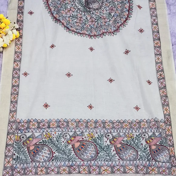 Madhubani dupatta hand-painted work on tussar silk - Picture 7 of 7
